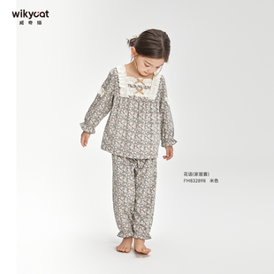 威奇猫儿童女童家居服睡衣睡裤兰精莫代尔亲子款倍爽棉薄款花语