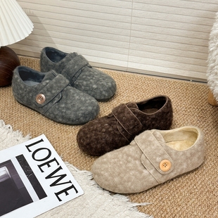 毛毛鞋 毛呢加绒保暖勃肯鞋 内增高包头外穿棉拖鞋 冬季 子 女2025新款