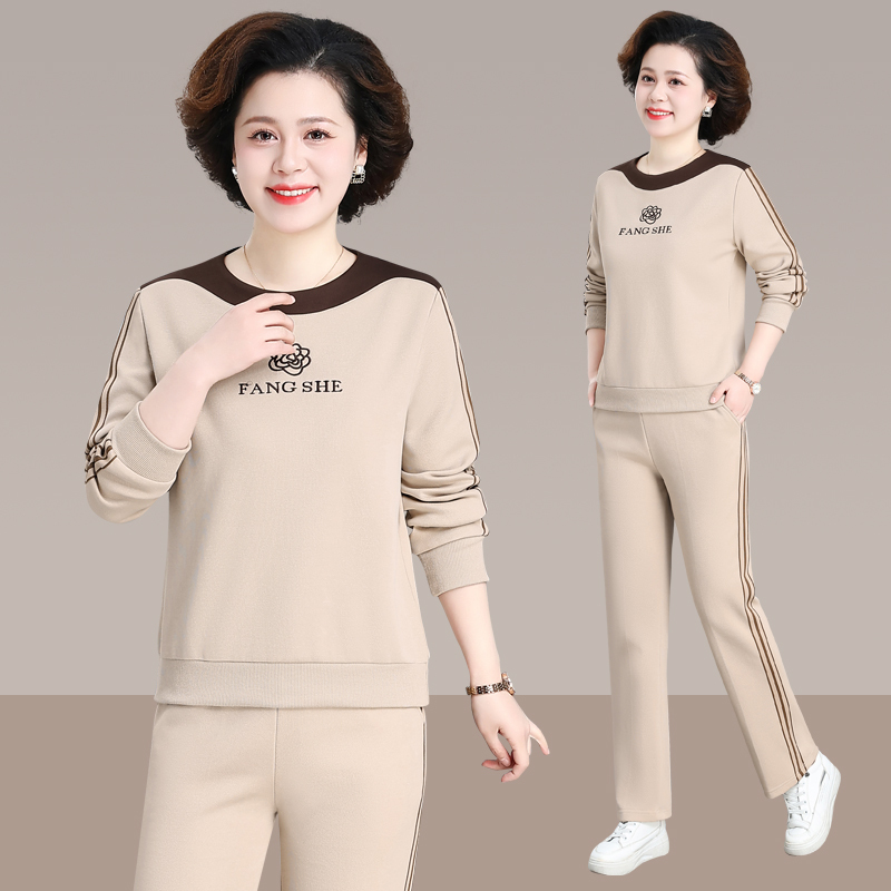中老年运动服套装女春秋新款中年妈妈休闲卫衣两件套大码宽松上衣