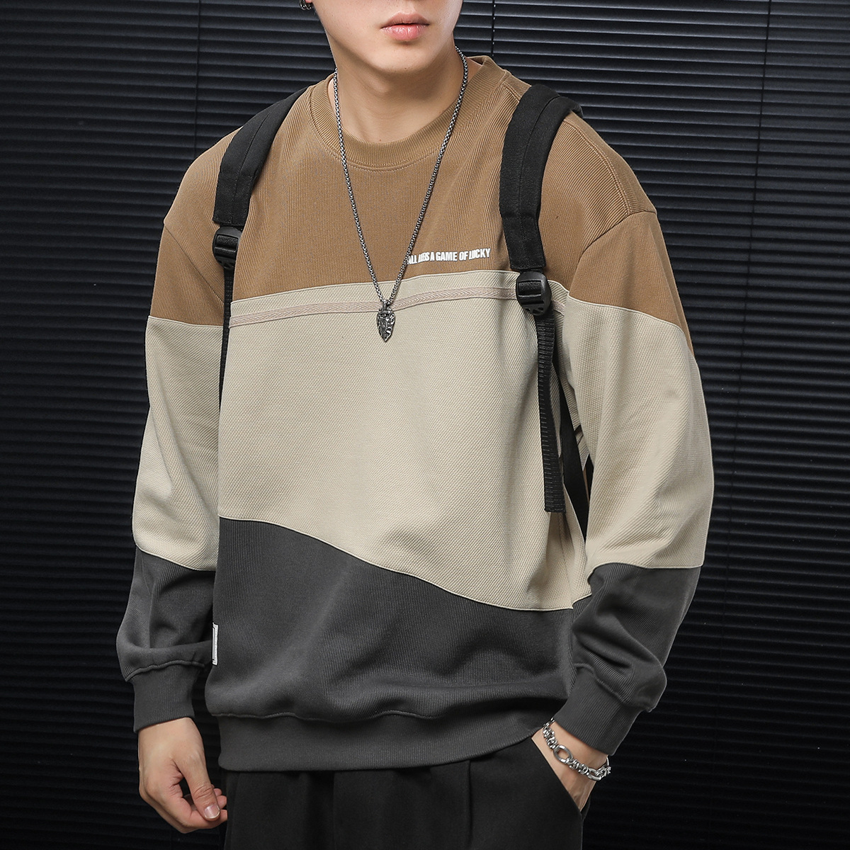 高级感拼接撞色宽松卫衣男