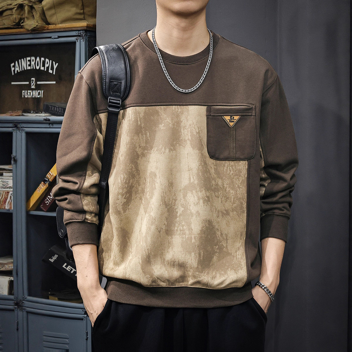 2025新款麂皮绒撞色男卫衣