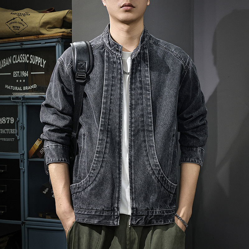重工艺水洗拼接牛仔夹克男