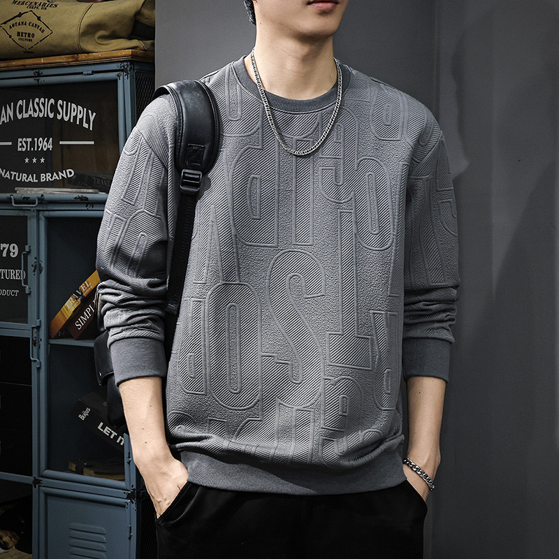 提花圆领卫衣男宽松潮款