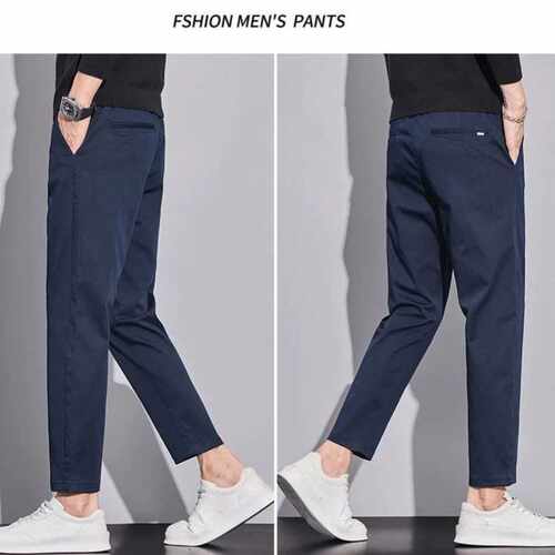 2026秋季新款四季日韩九分藏蓝色棉布商务直筒休闲裤男很轻PANTS
