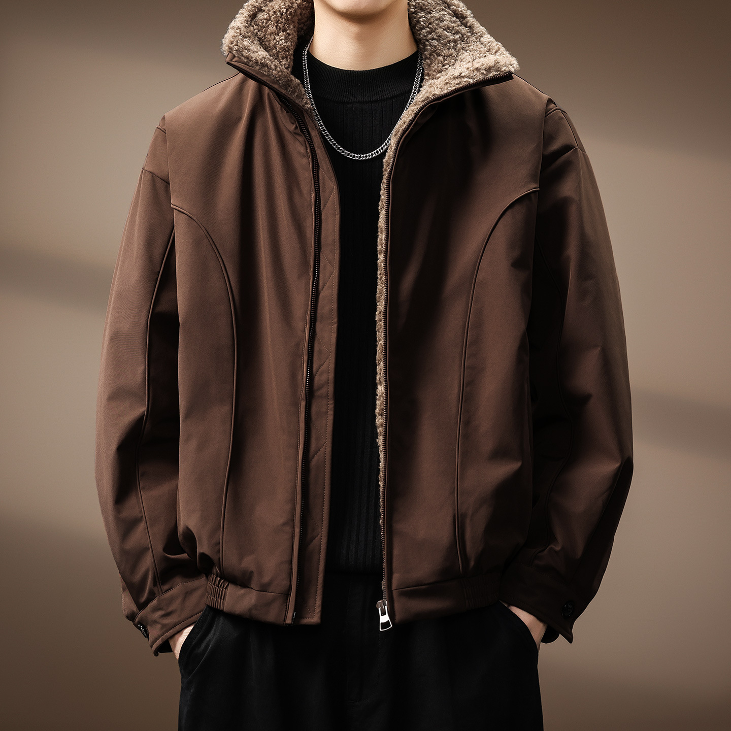 高端座山雕羊羔绒男羽绒服