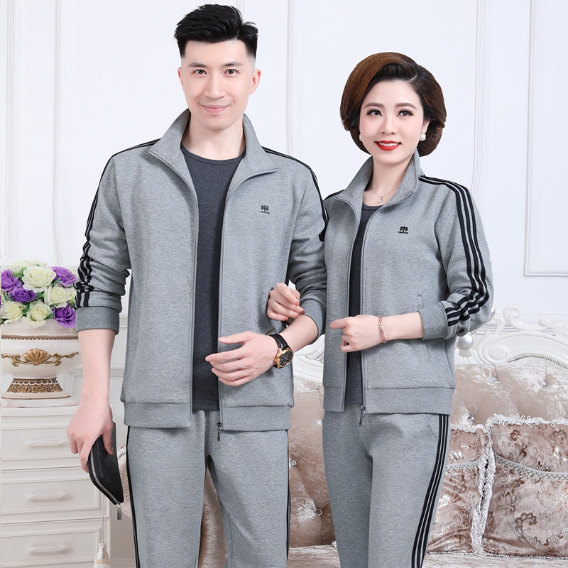 中老年春秋季情侣装男女士休闲运动套装爸爸妈妈三件套运动服