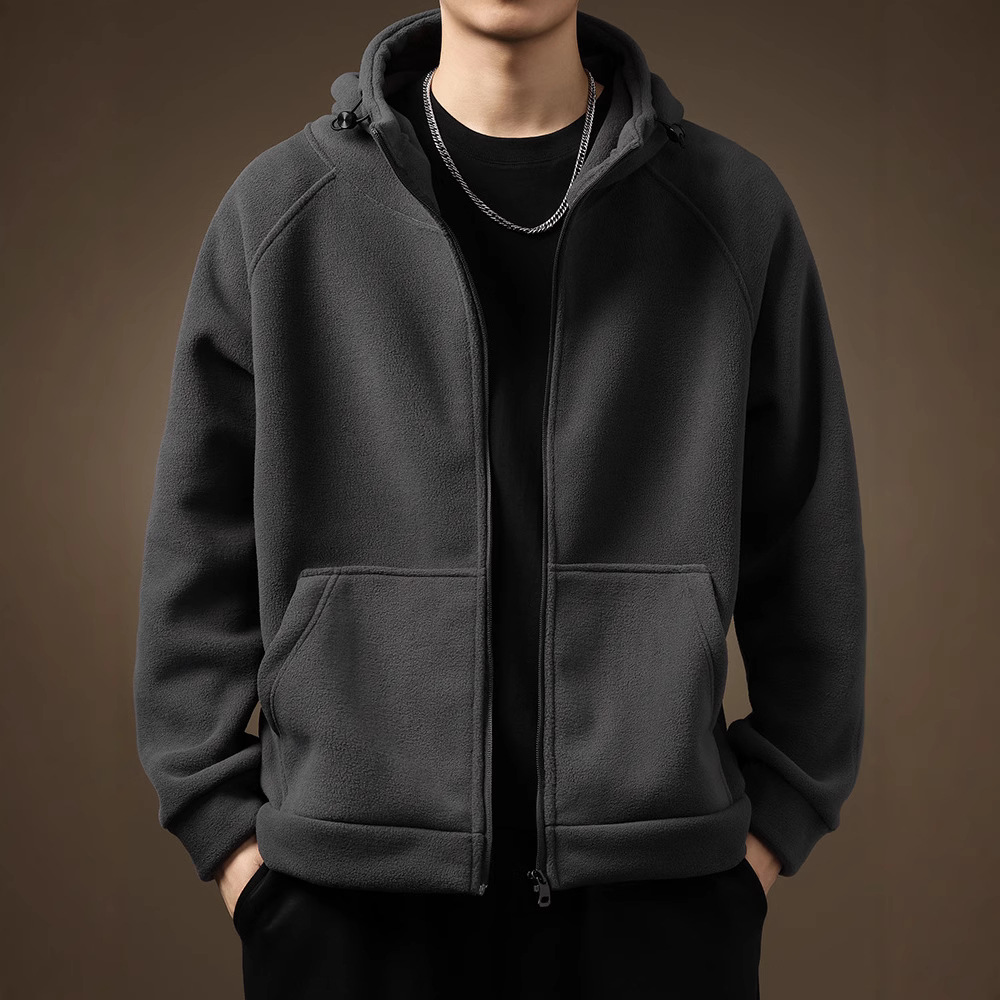 高端加绒连帽摇粒绒男外套