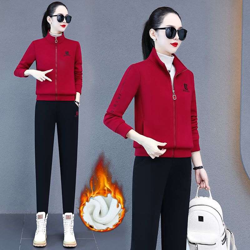 加绒运动服套装女秋冬爆款时尚洋气加厚卫衣跑步休闲三件套显瘦潮