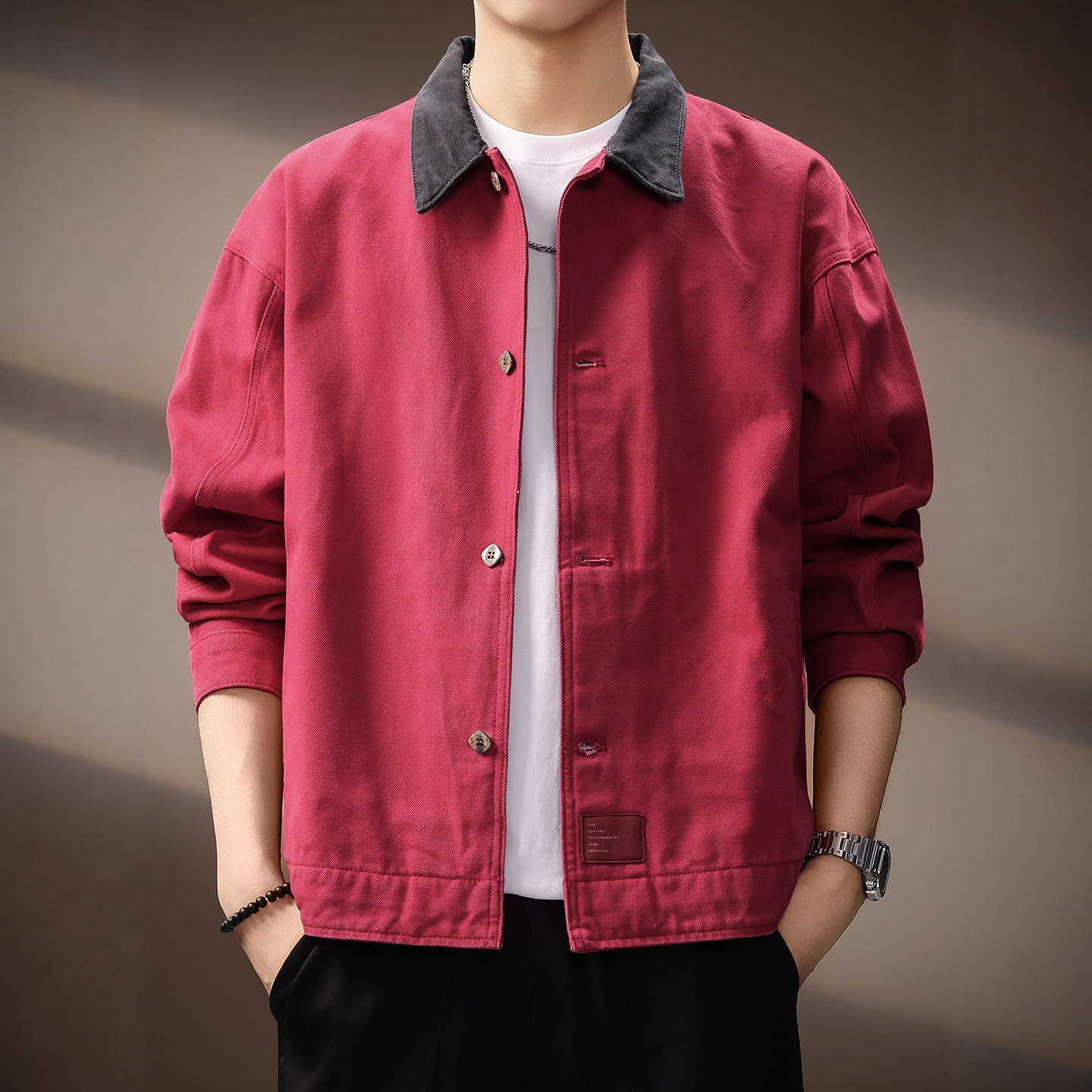 日系复古重磅翻领夹克男