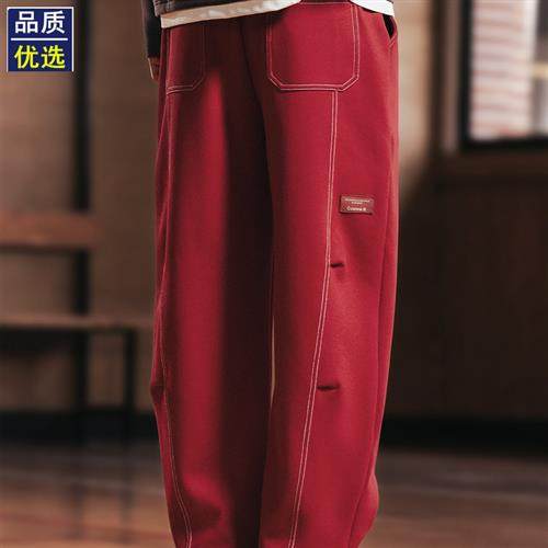 美式潮牌辑明线褶皱工装裤子男款秋季宽松直筒阔腿休闲长裤,户外/登山/野营/旅行用品,户外休闲裤,淘宝优惠券,粉丝福利购,淘宝优惠卷
