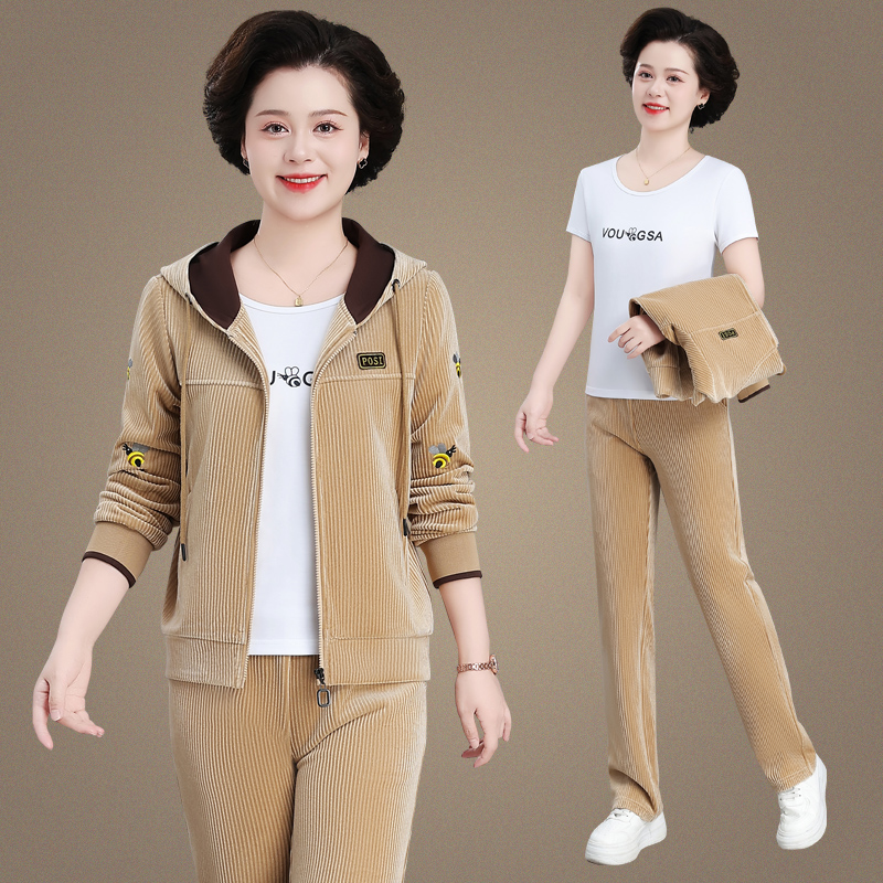 中年妈妈秋装外套2025新款洋气上衣中老年春秋金丝绒运动服套装女