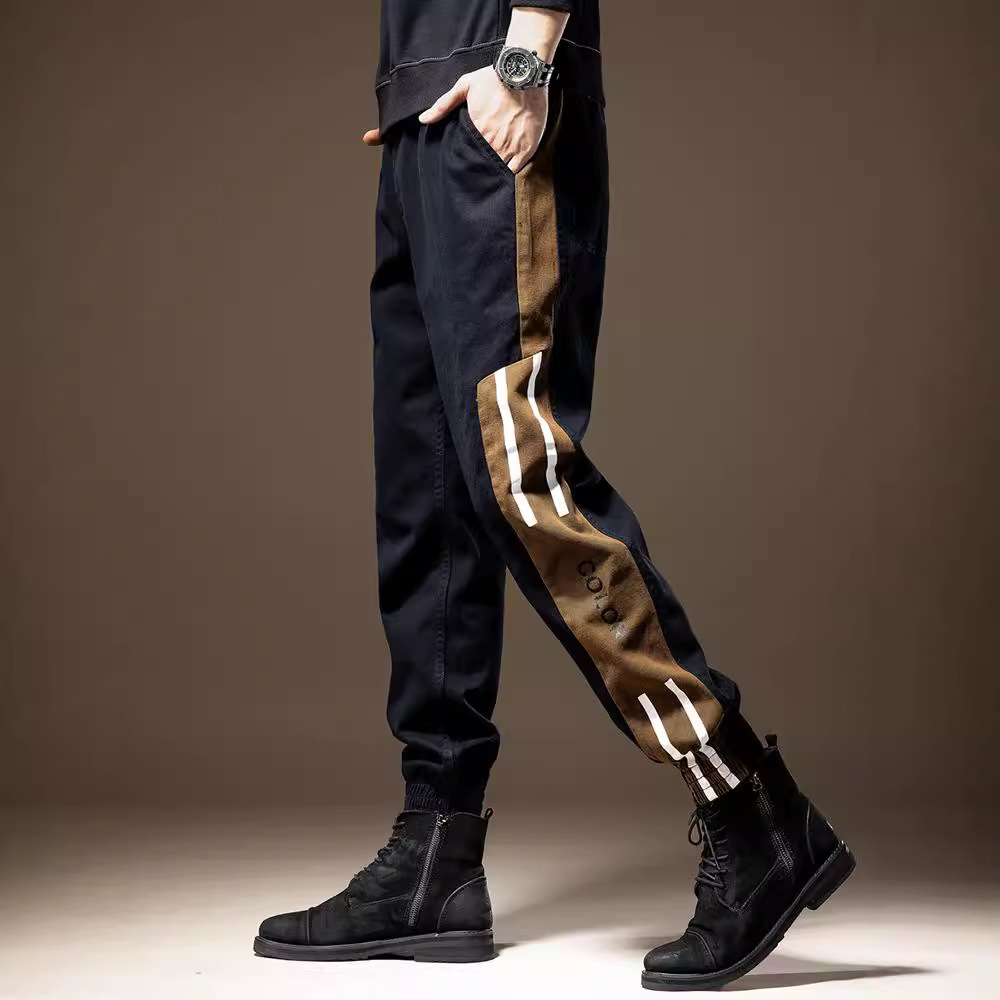 美式侧条纹男士宽松束脚裤