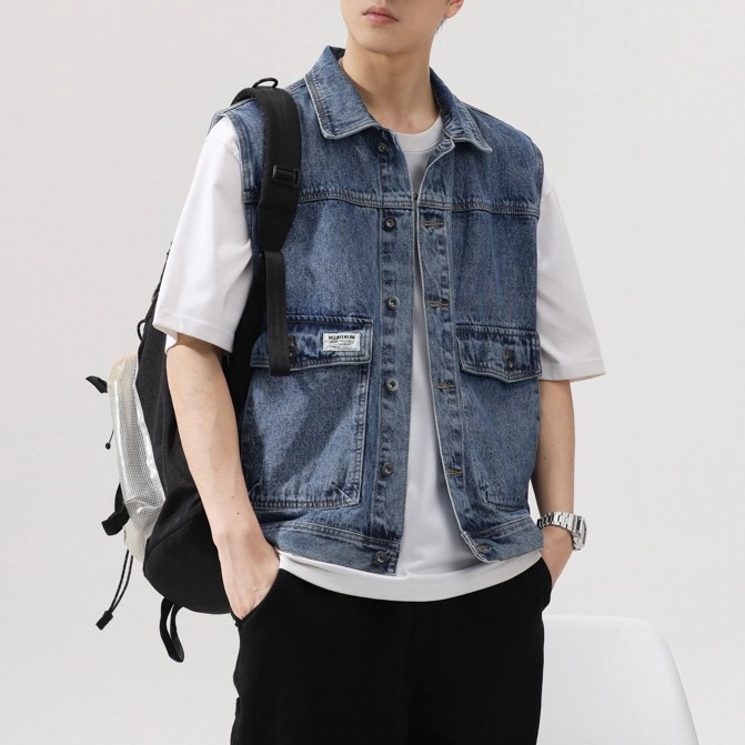 2025潮牌牛仔夹克男春秋马甲