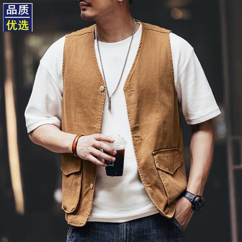 美式复古重磅牛仔马甲男春夏潮牌宽松户外无袖坎肩背心外套