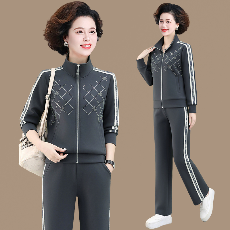 妈妈秋装外套时尚洋气中老年女2025新款休闲运动套装春秋大码上衣