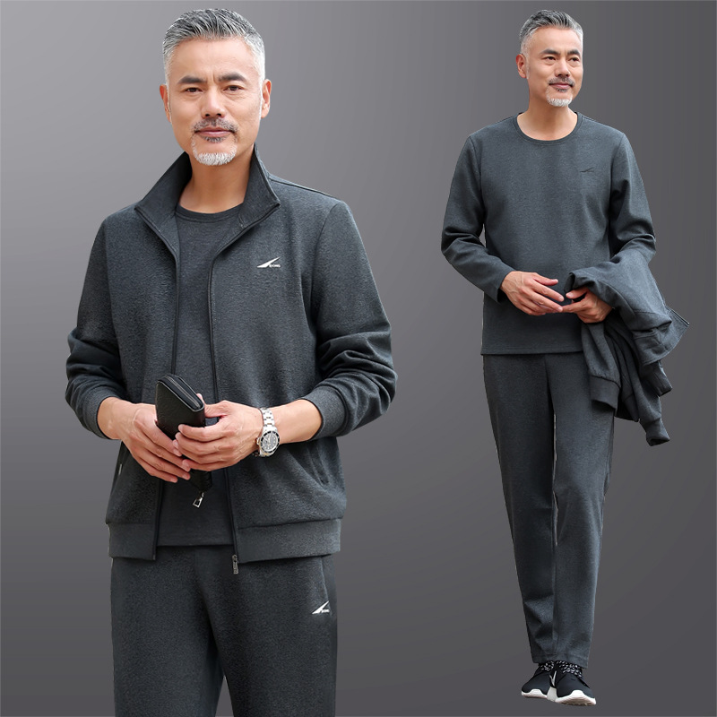 中老年爸爸装2022春秋新款男装运动套装三件套宽松休闲运动服套装