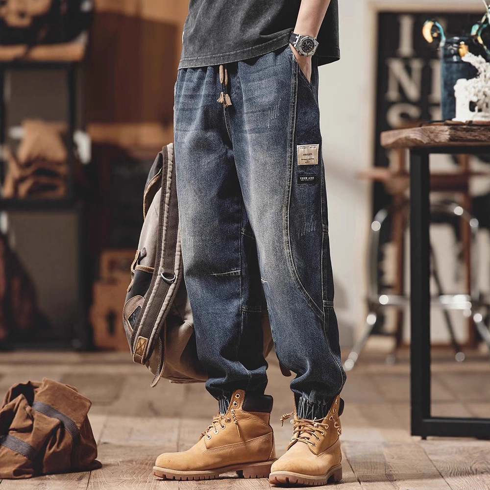 美式复古工装牛仔裤男2025春秋季休闲宽松高街潮牌宽松高街束脚裤