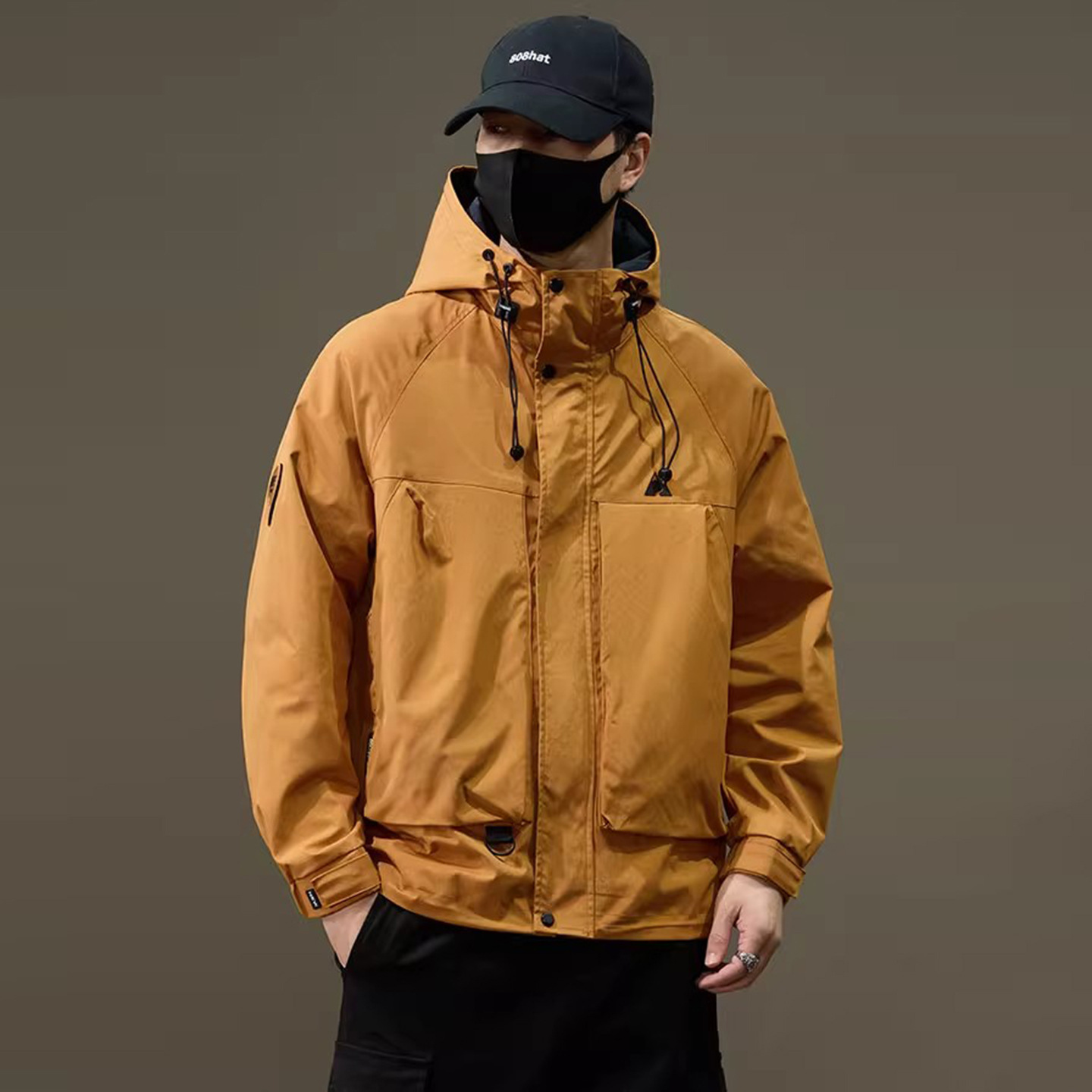 2025新款春秋户外男女同款工装夹克防风防水连帽休闲冲锋衣外套男