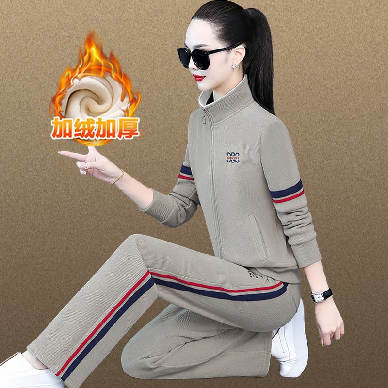 加绒加厚女运动套装秋冬新款