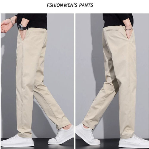 2026秋季新款四季日韩大码米白色棉布商务直筒休闲裤男很轻PANTS