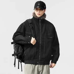 美式复古夹棉加厚毛领牛仔夹克男2026冬季新款保暖工装棉服外套潮