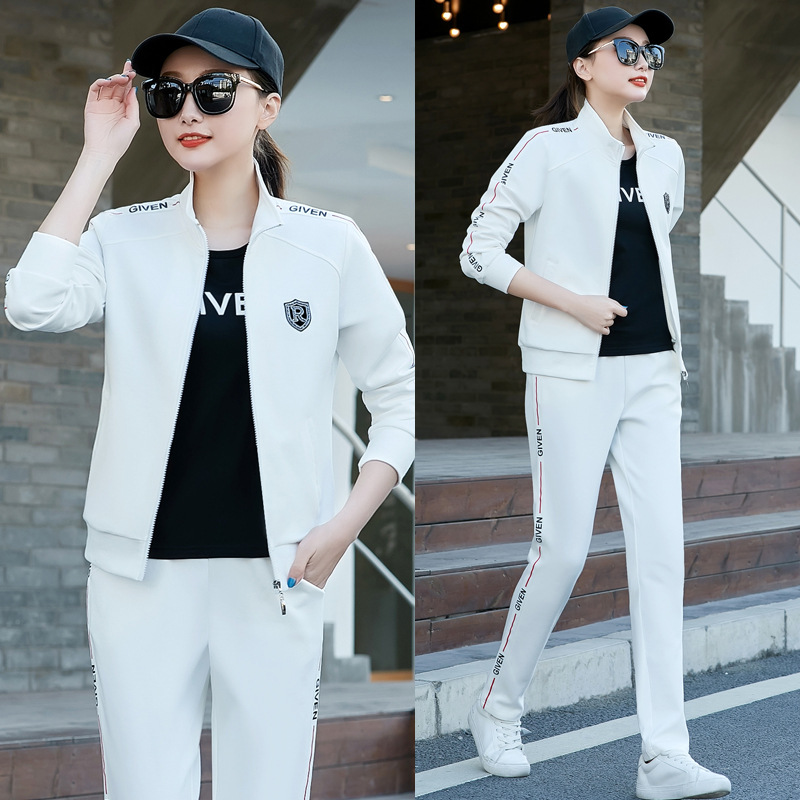 显瘦运动套装女春秋2024年新款时尚长袖修身大码开衫休闲服三件套