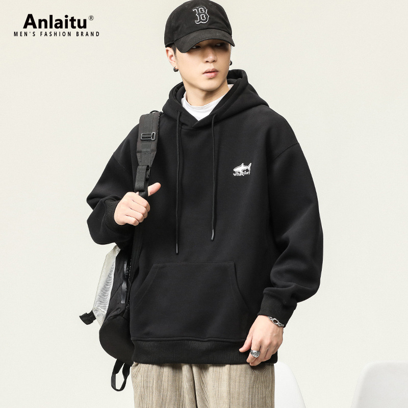 秋冬款高品质卫衣男美式潮牌复古简约百搭连帽宽松运动休闲外套男