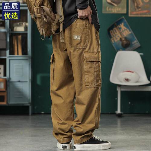 美式复古潮牌机能工装裤男秋季宽松阔腿休闲裤子日系户外露营长裤