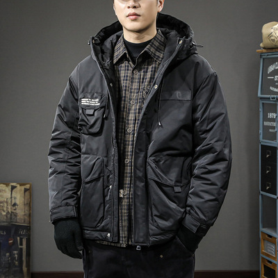 潮牌90白鸭绒连帽羽绒服男