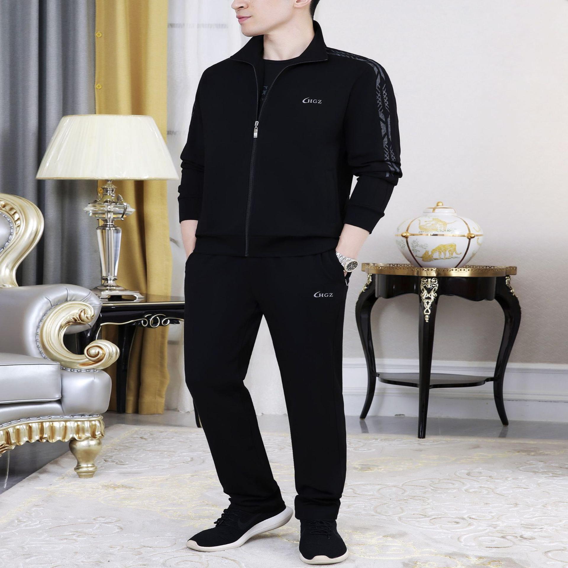 中年运动套装男秋冬男士休闲运动服三件套加绒加厚品牌爸爸装