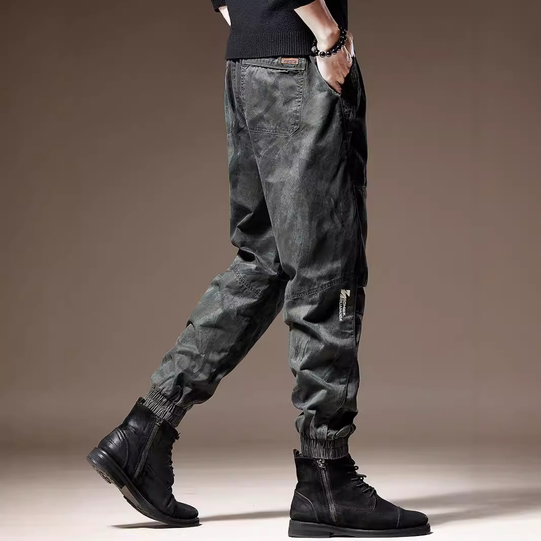 高端户外战术迷彩工装裤男夏季薄款宽松直筒男士休闲裤潮牌束脚裤