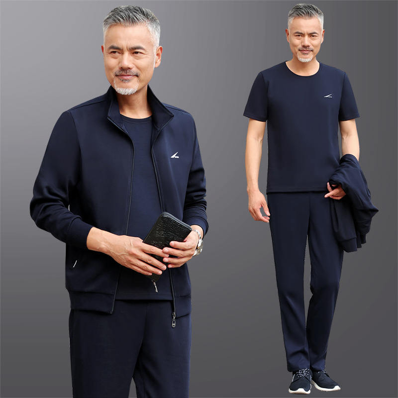 中老年爸爸装2025春秋新款男装运动套装三件套宽松休闲运动服套装