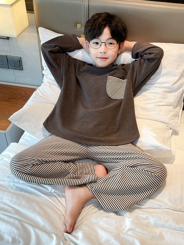 Демисезонная хлопковая пижама для мальчиков, детский бархатный лонгслив, осенняя, подходит для подростков