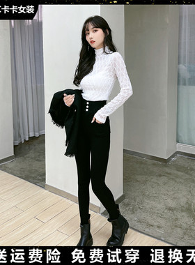 JUSTCC卡卡女装官方旗舰魔术小黑裤高腰收腹加绒小脚铅笔打底裤女