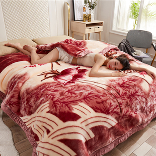 双层加绒双人10斤12大红铺床保暖毯子 拉舍尔毛毯盖毯被子加厚 冬季