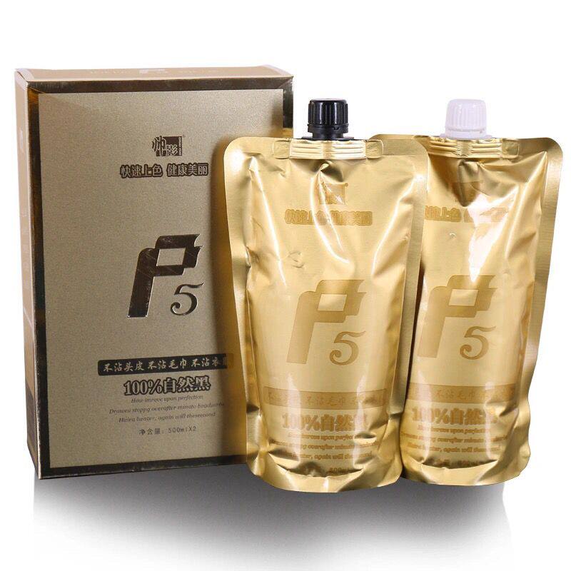 帅影p5黑油染发膏自然黑不沾头皮不沾衣服不沾毛巾清水黑发900ml