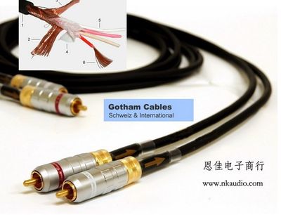 瑞士Gotham 专业音响线材 四芯纯铜音频线材 信号线RCA
