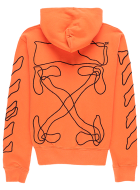 offwhite卫衣男秋冬款连帽潮牌桔红色美式慵懒复古刺绣套头外套女