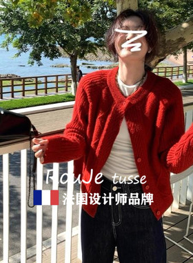 Rouje tusse红色氛围感穿搭针织羊绒毛衣套装女秋冬季休闲时尚潮