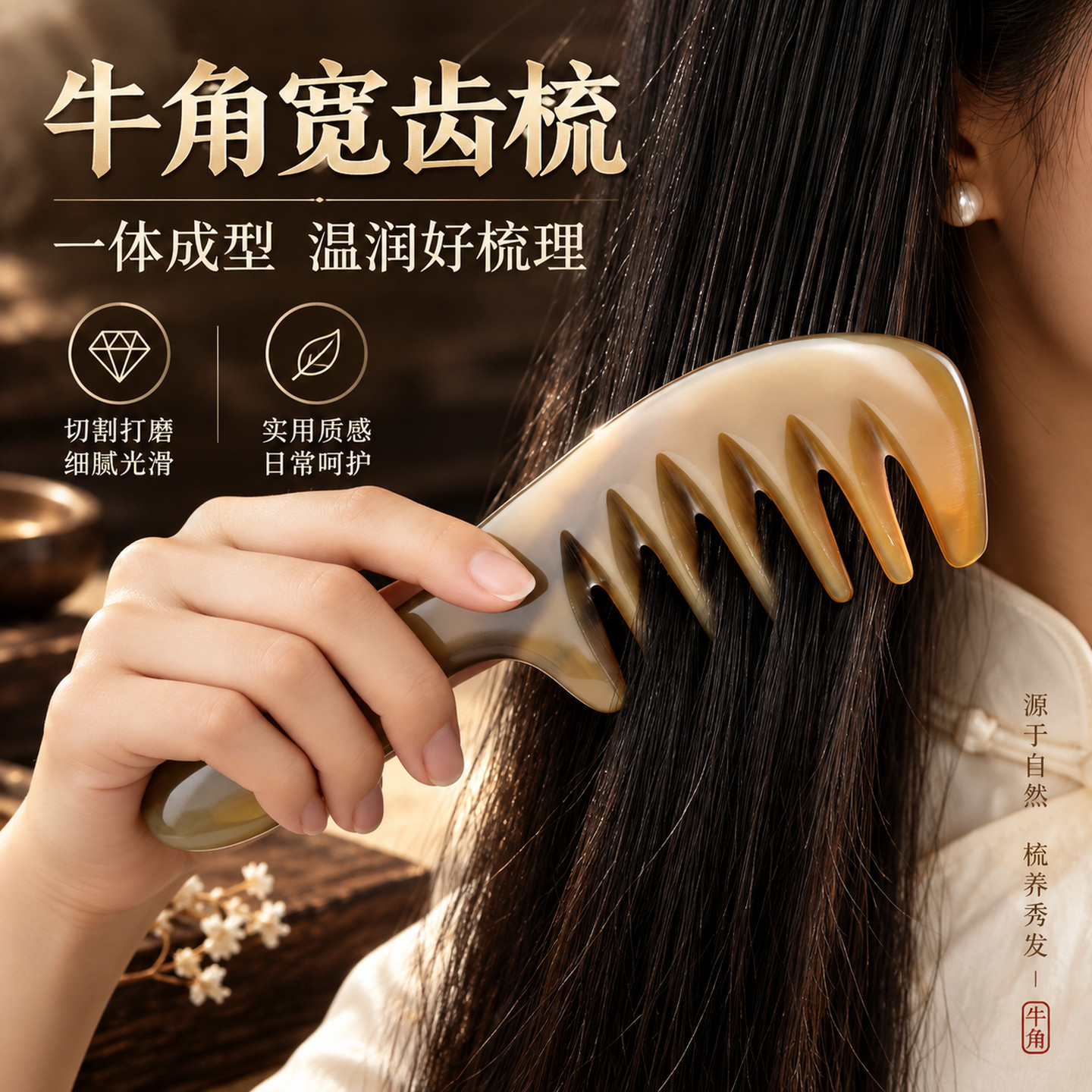 牛角宽齿头皮按摩梳烫发专用