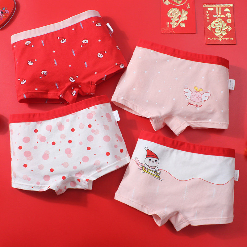 女童内裤纯棉不夹屁屁儿童平角短裤红色宝宝三角四角裤小女孩女宝