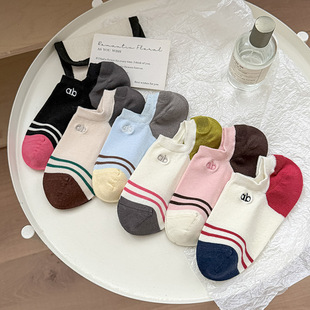 春夏薄款 袜子女英文字母不掉跟船袜韩系ins条纹拼色浅口隐形袜子