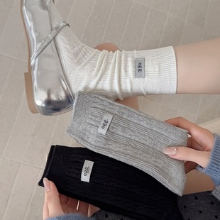 布标egg袜子女韩系中筒袜纯色百搭麻花纹堆堆袜芭蕾风袜子长筒袜