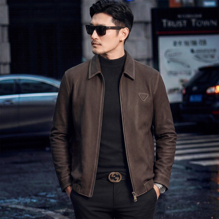 男士绵羊皮反绒商务休闲夹克