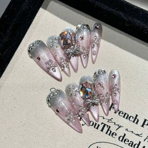瑞卡曼【倾心】纯手工穿戴甲可拆卸美甲重工奢华桃子粉晕染链条满