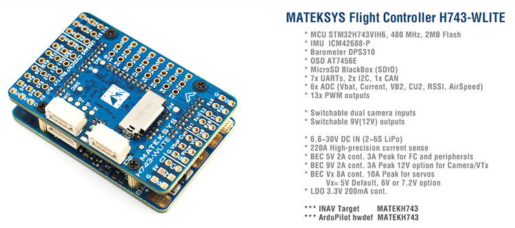MATEK 비행 컨트롤러 H743-WLITE 비행 제어 FPV
