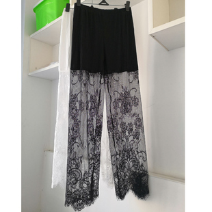 夏季女旗袍内搭衬裤汉服防走光打底七分裤新款睫毛蕾丝大码九分裤