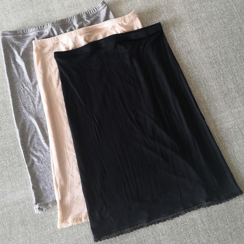 夏季新款防走光女莫代尔防透打底a字裙半身包臀短裙蕾丝边内衬裙