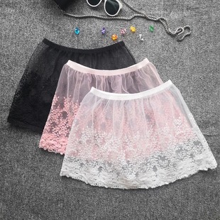 2022春夏新款 蕾丝透视打底半身裙女单层网纱裙百搭短裙花边A字裙