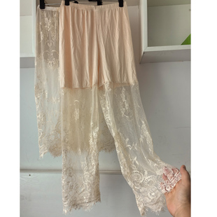 搭配旗袍内衬裤女防走光阔腿裤单层打底裤夏性感白黑肤蕾丝裤
